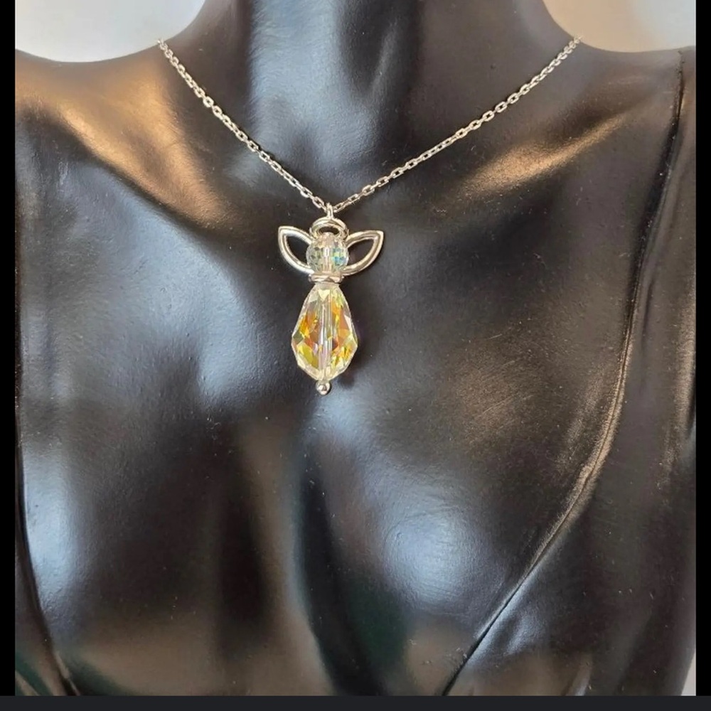 Women's Swarovski Crystal Necklace OS Clear Rainbow Angel NWT